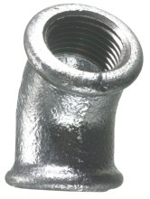 Vinkel galvaniseret 3/4" - muffe/muffe 45 gr.